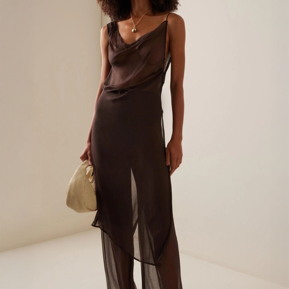 Staud | Astaire Sheer Asymmetrical Mesh Top in Brown | size small
